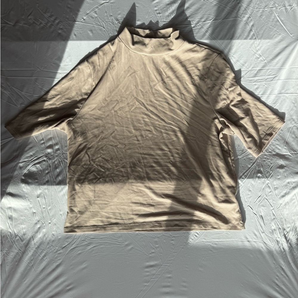 A New Day Ribbed Beige Turtleneck Top